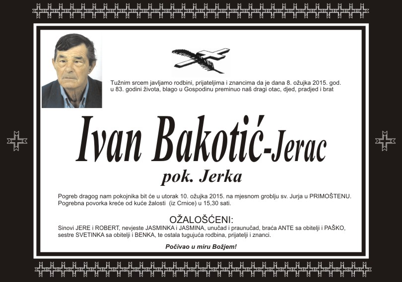 Umro je Ivan Bakotić - Jerac