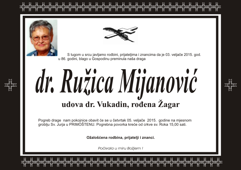 Umrla dr. Ružica Mijanović