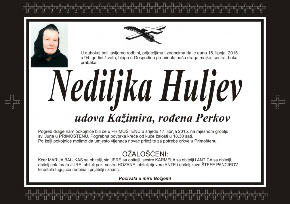 Umrla Nediljka Huljev-Koke