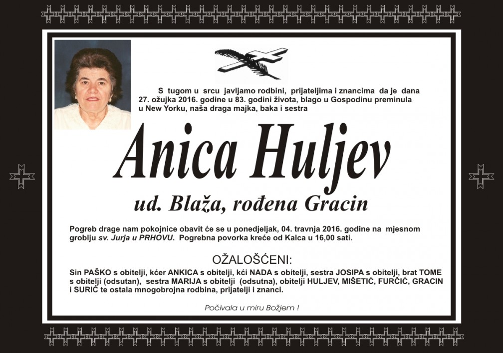 Umrla Anica Huljev