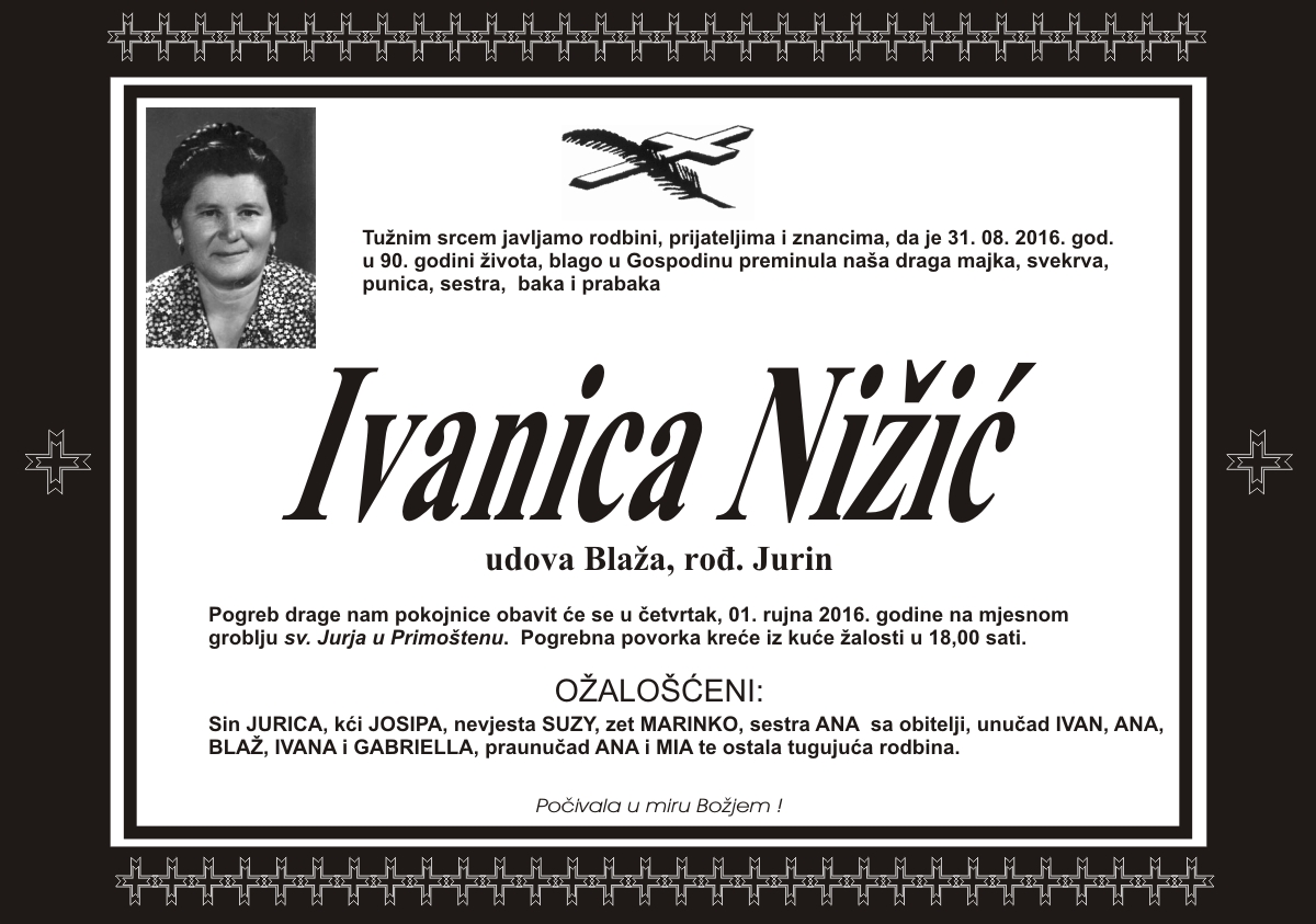 Umrla Ivanica Nižić