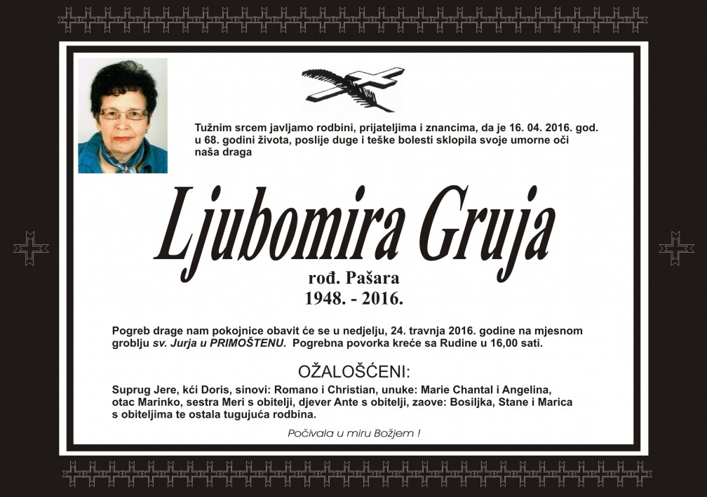 Umrla Ljubomira Gruja