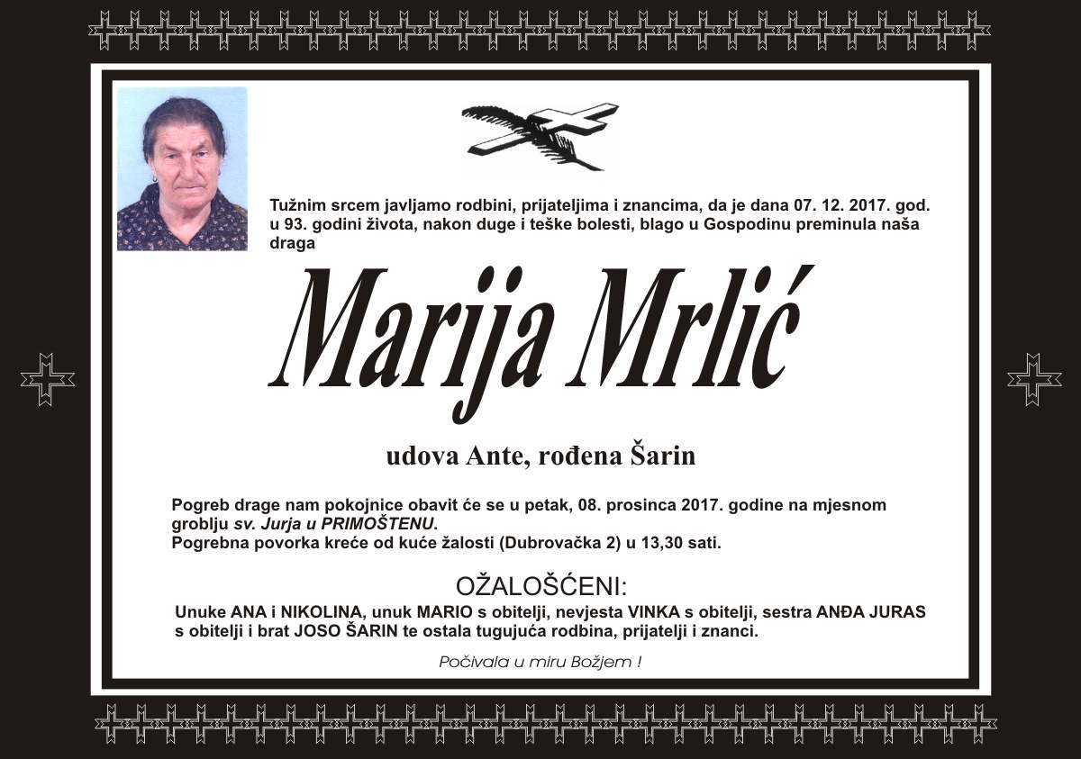 Umrla Marija Mrlić