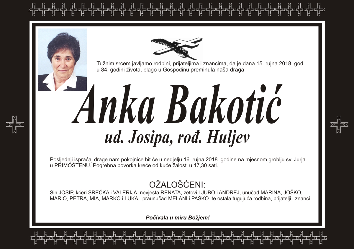 Umrla Anka Bakotić