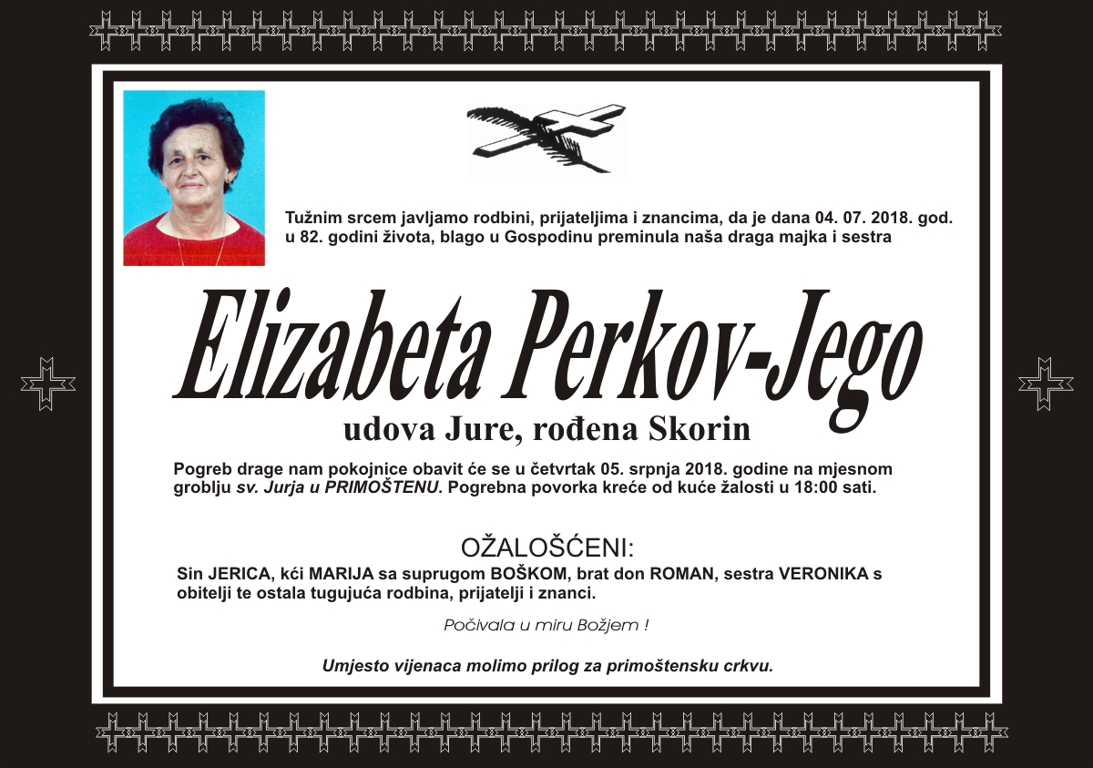 Umrla Elizabeta Perkov - Jego