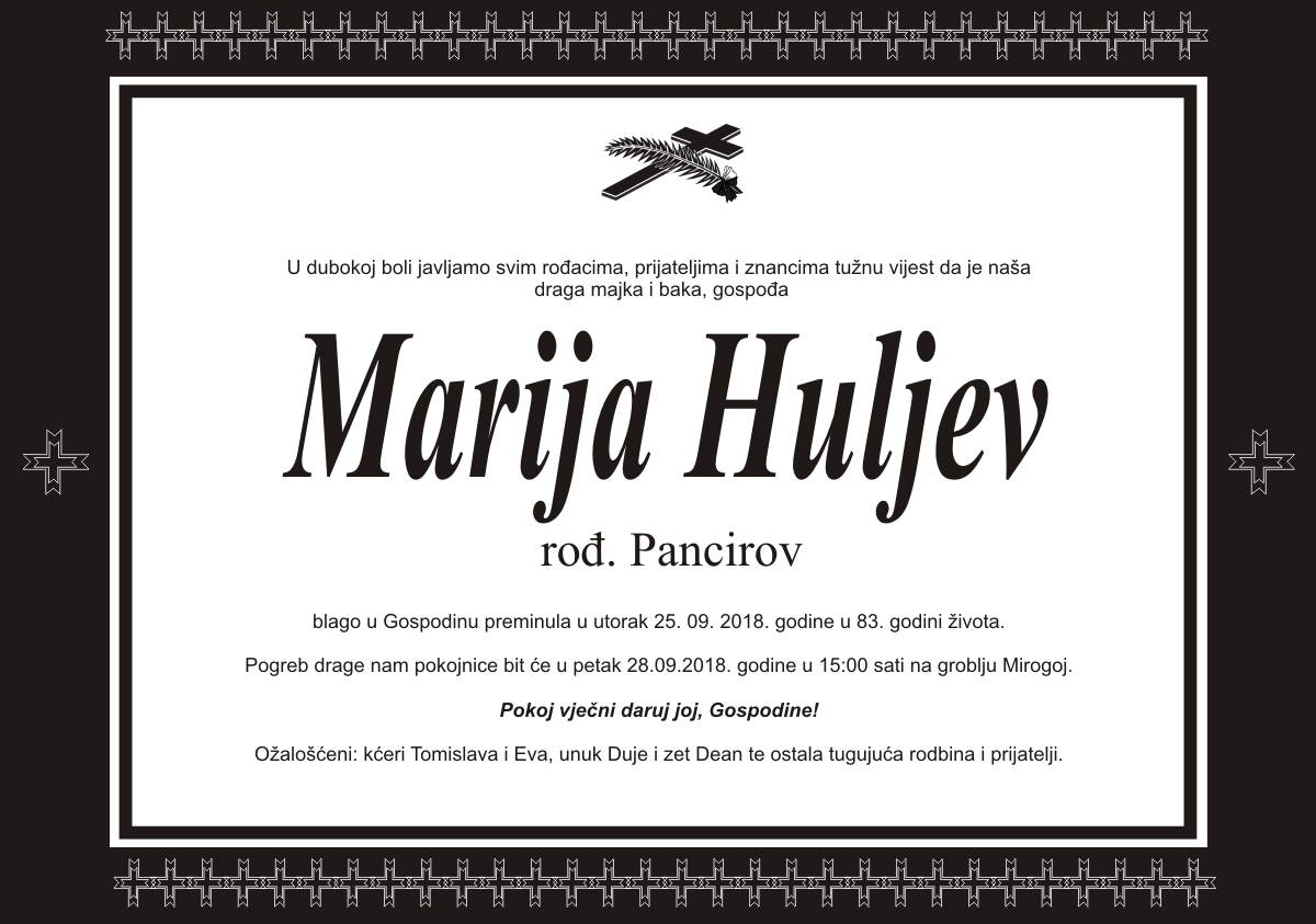 Umrla Marija Huljev