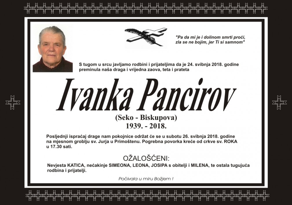 Umrla Ivanka Pancirov