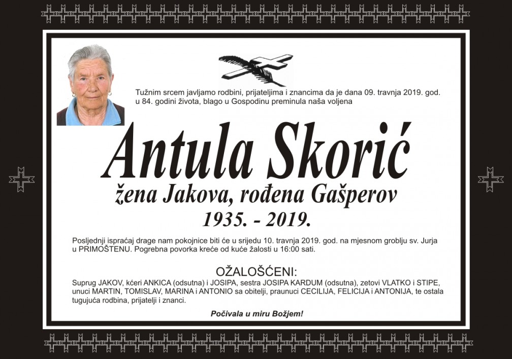Umrla Antula Skorić - žena Jakova