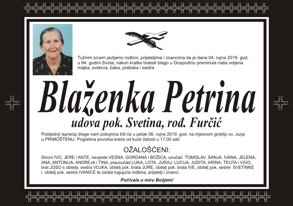 Umrla Blaženka Petrina