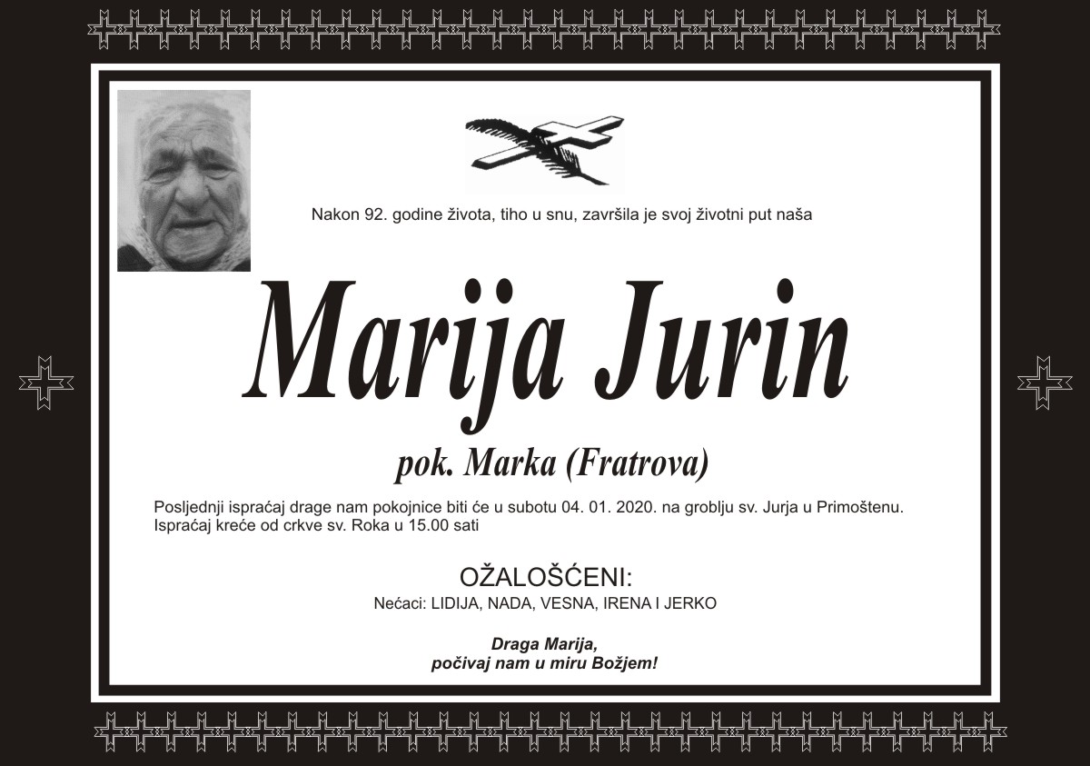 Umrla Marija Jurin