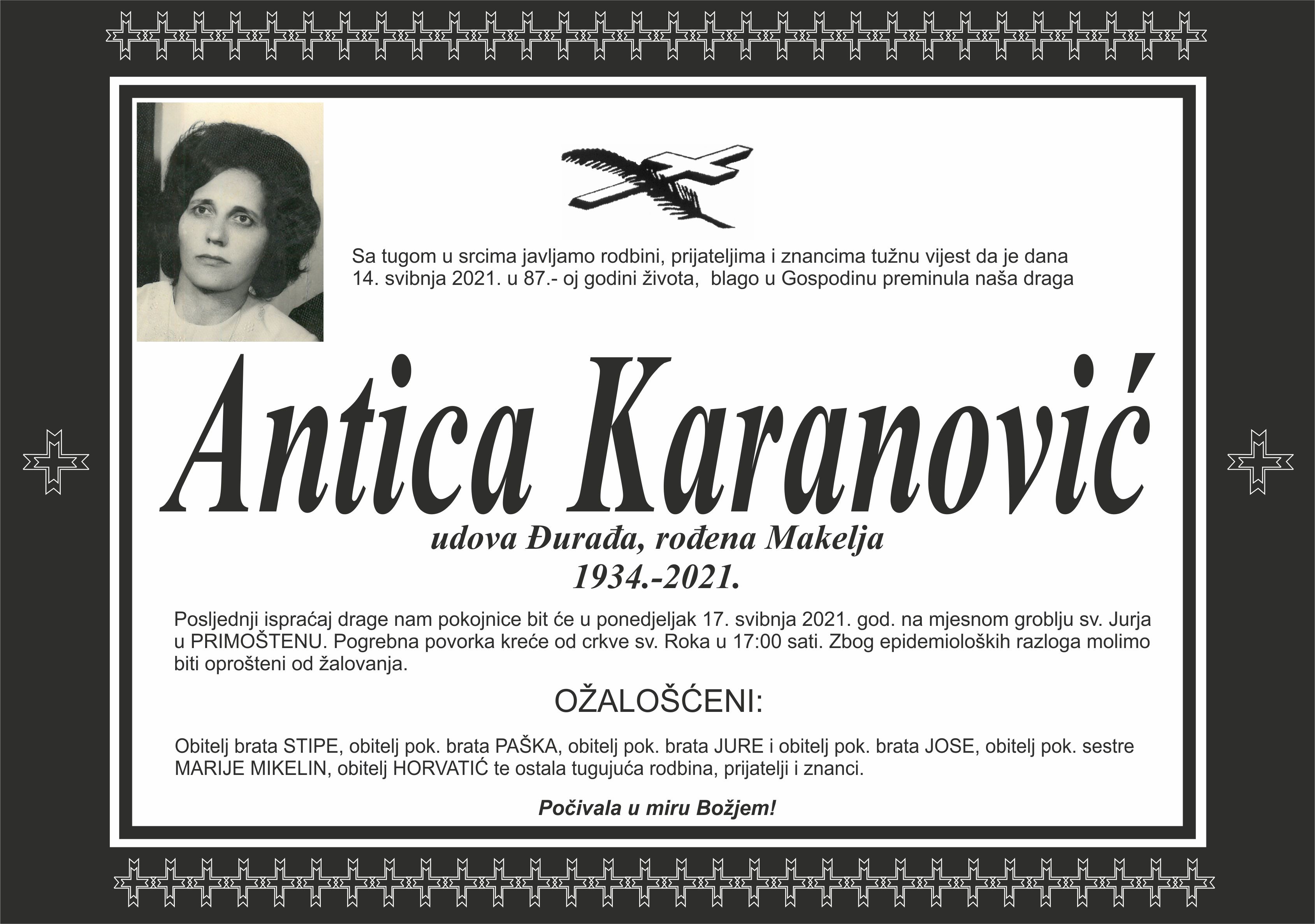 Umrla Antica Karanović