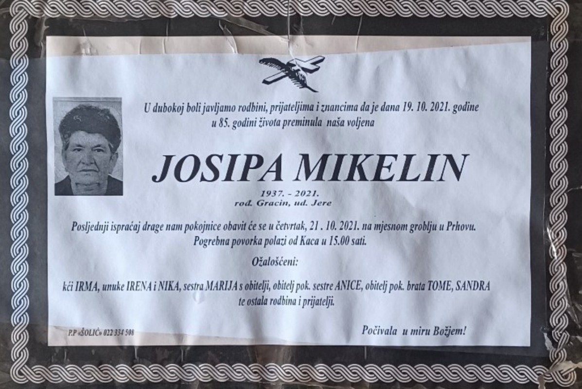 Umrla Josipa Mikelin