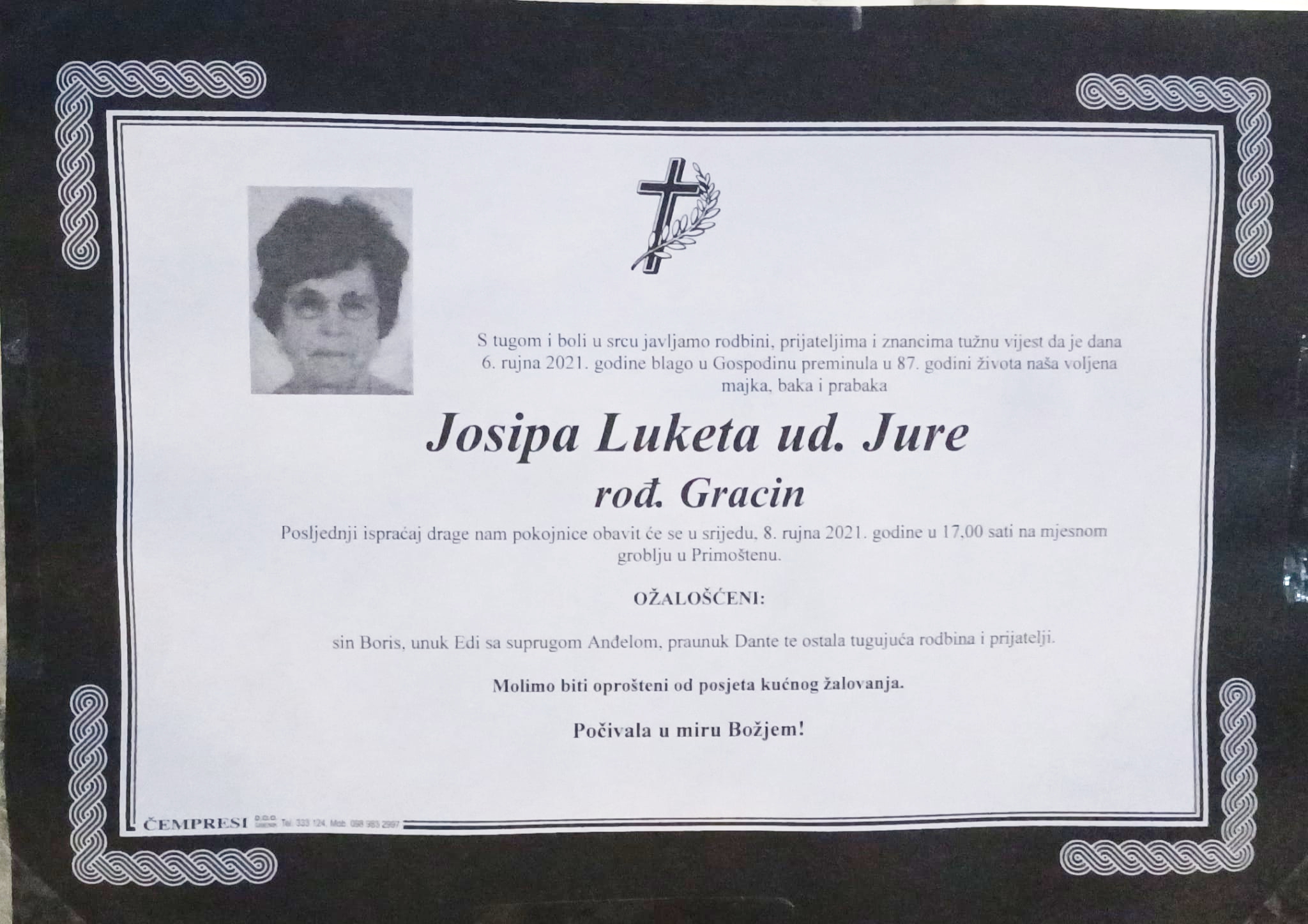 Umrla Josipa Luketa 