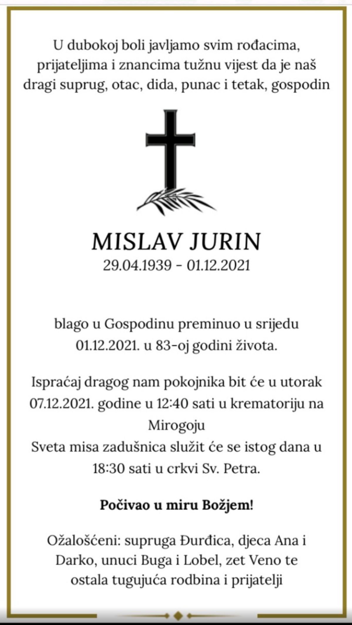 Umro Mislav Jurin
