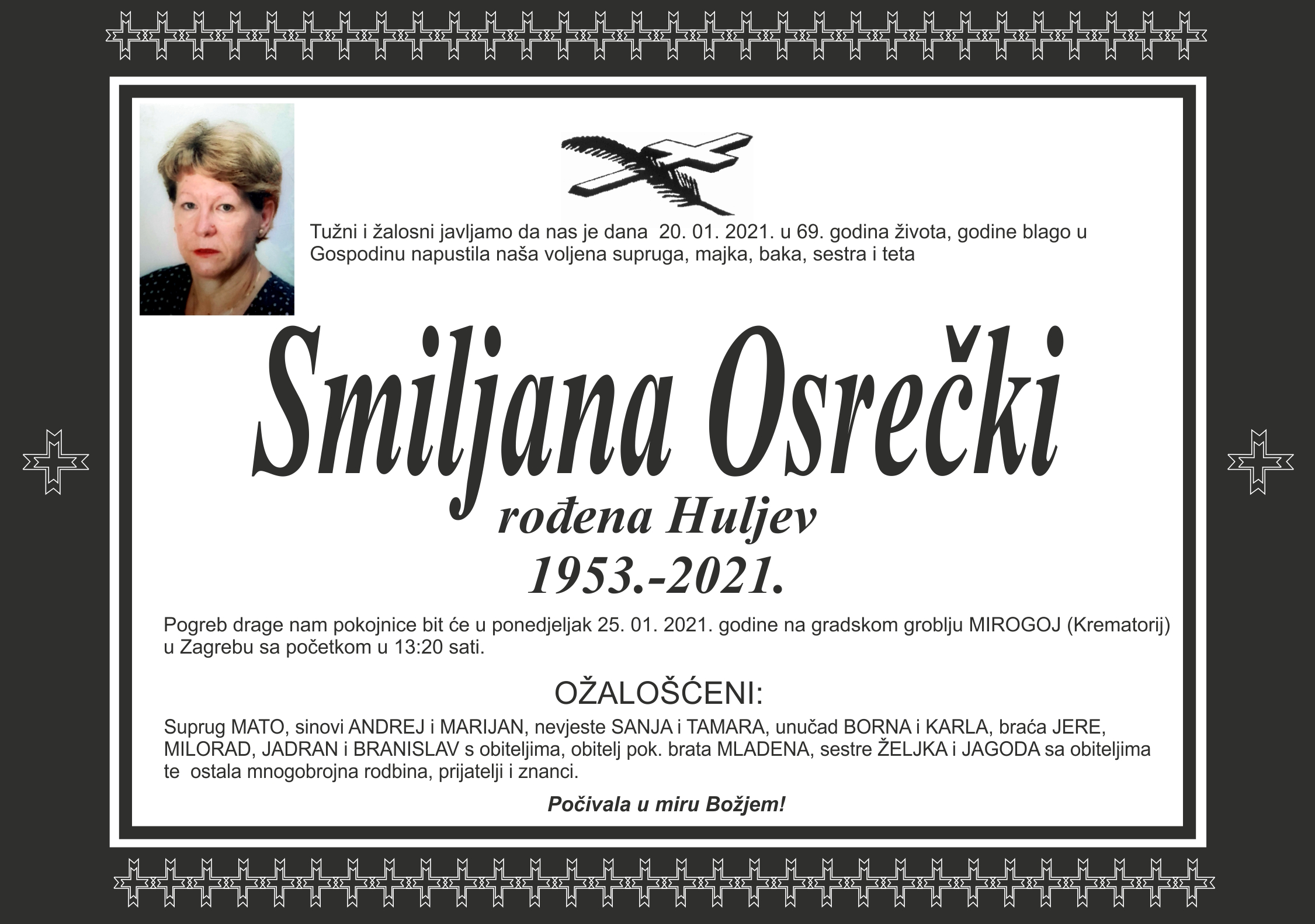 Umrla Smiljana Osrečki