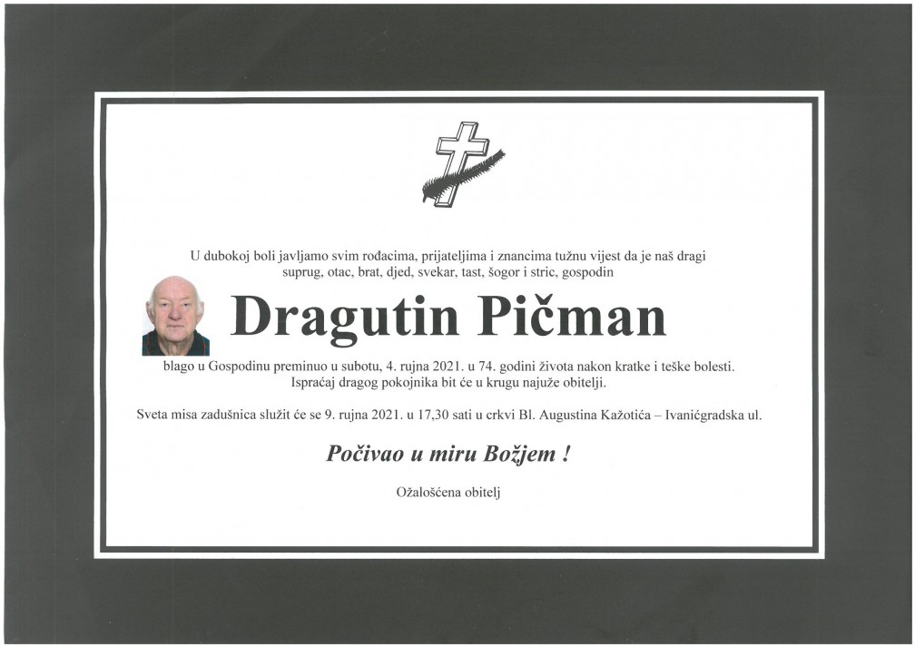 Umro Dragutin Pičman