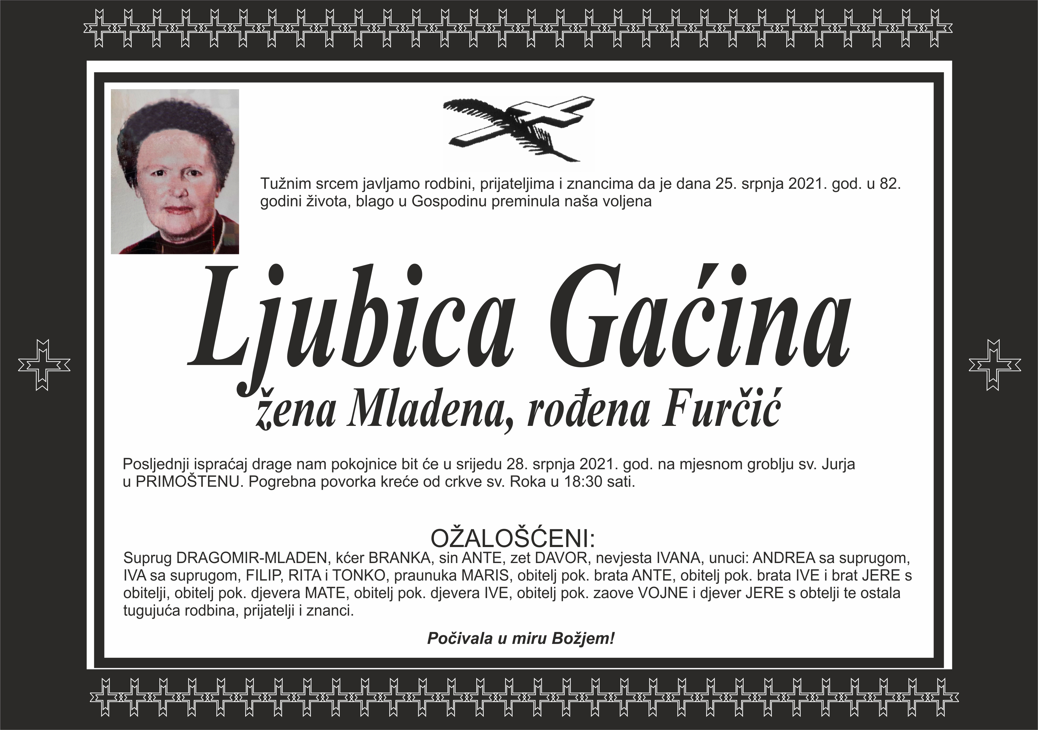 Umrla Ljubica Gaćina