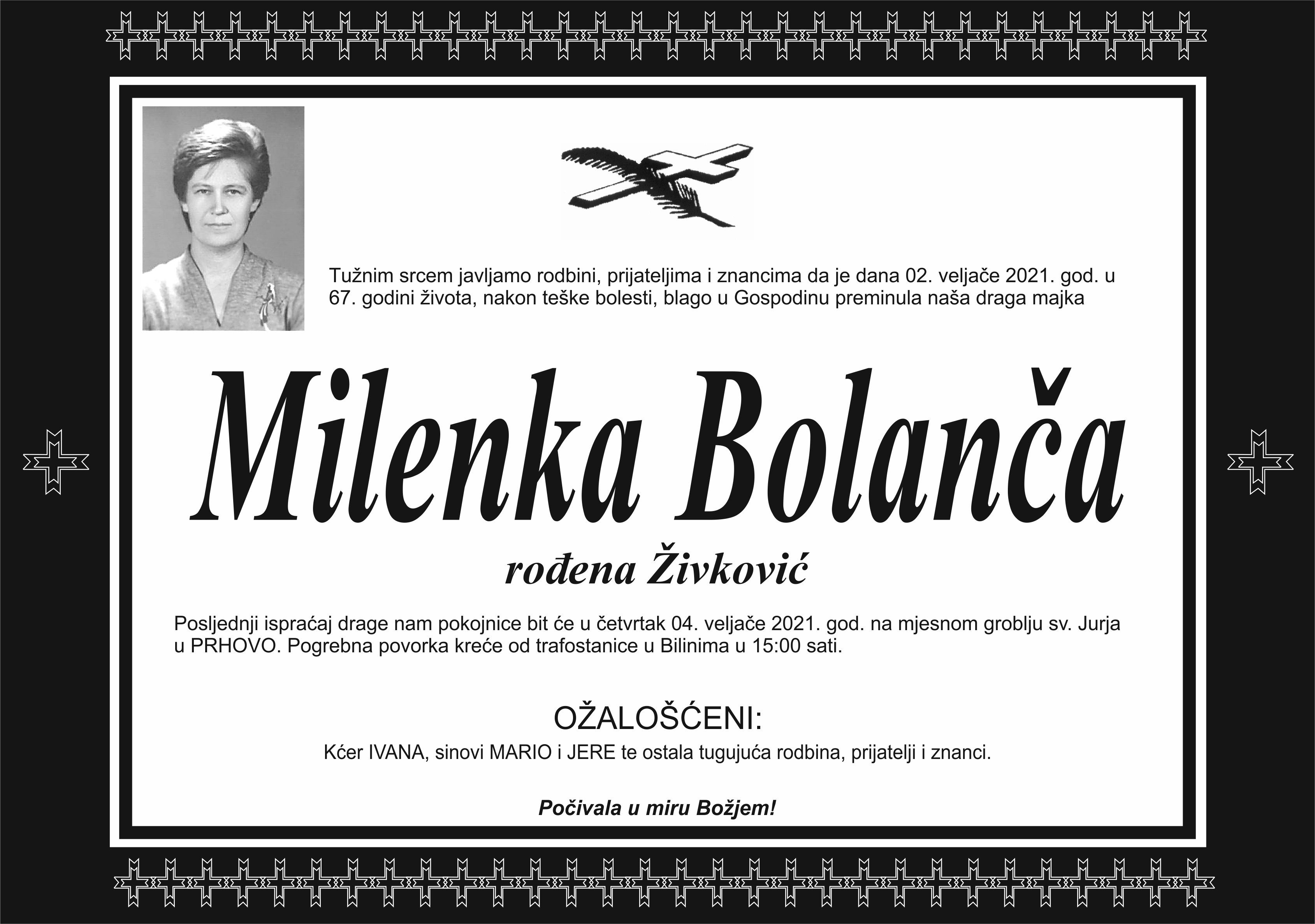 Umrla Milenka Bolanča