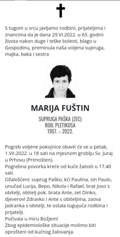 Umrla Marija Fuštin