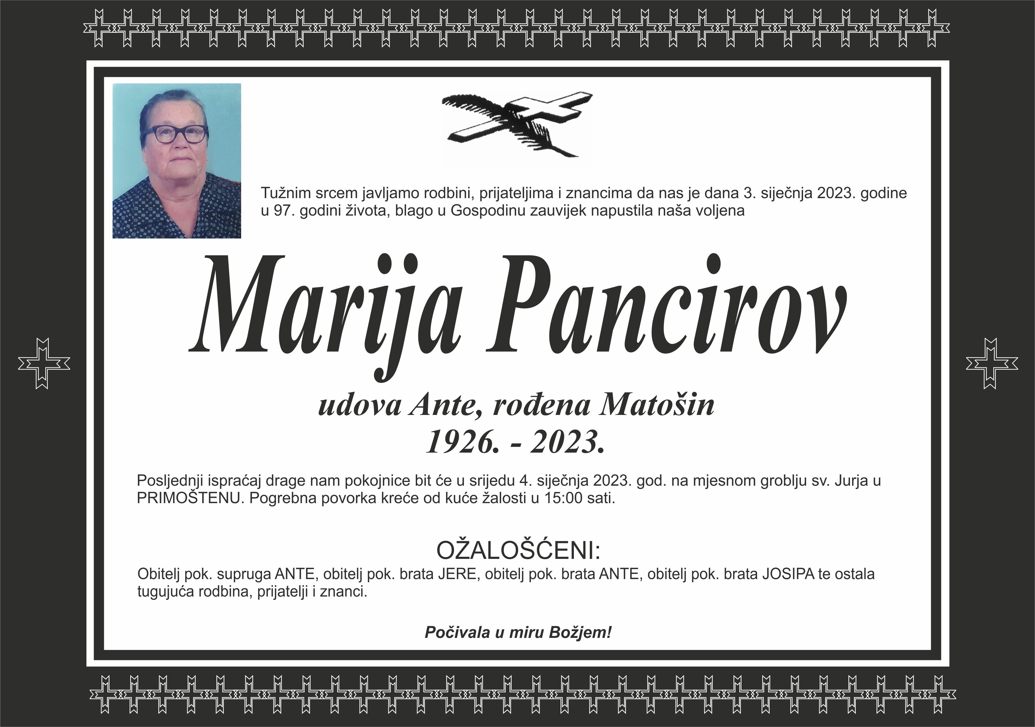 Umrla Marija Pancirov