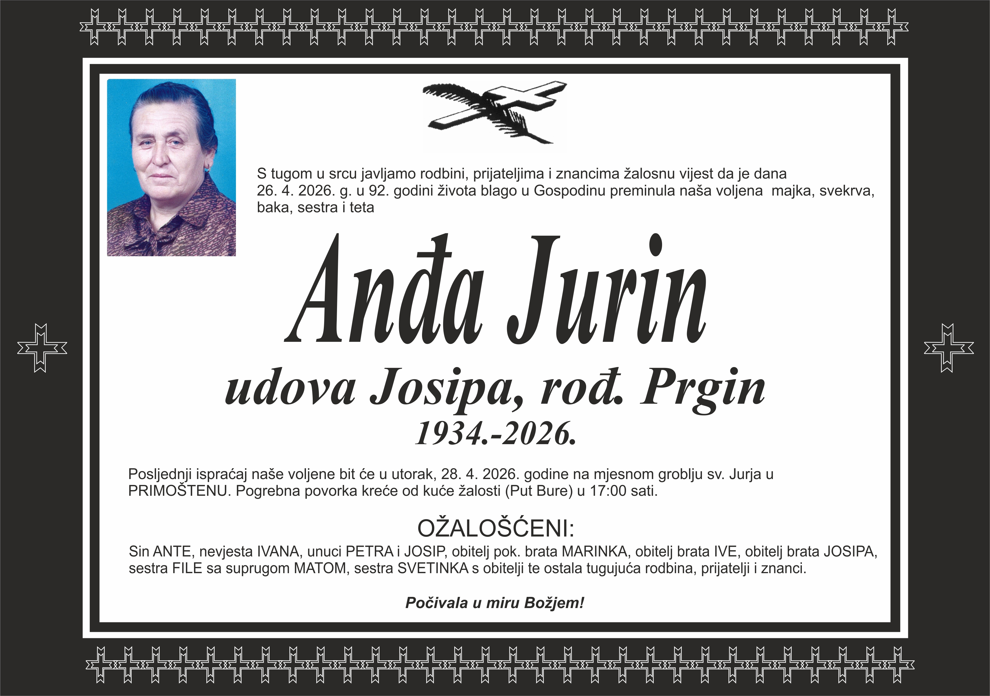 Umrla Anđa Jurin 