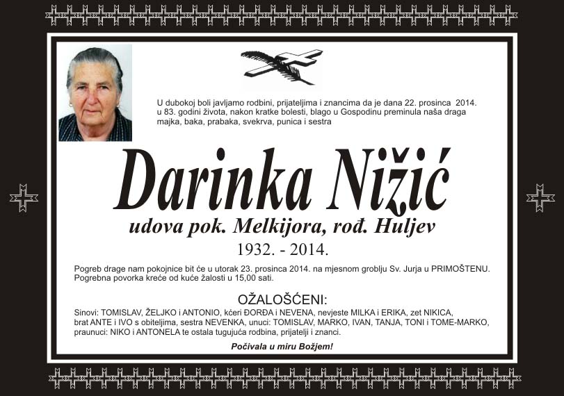 Umrla Darinka Nižić