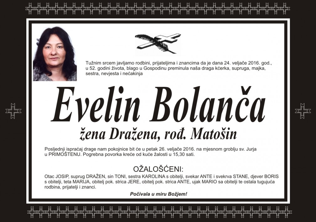 Umrla Evelin Bolanča