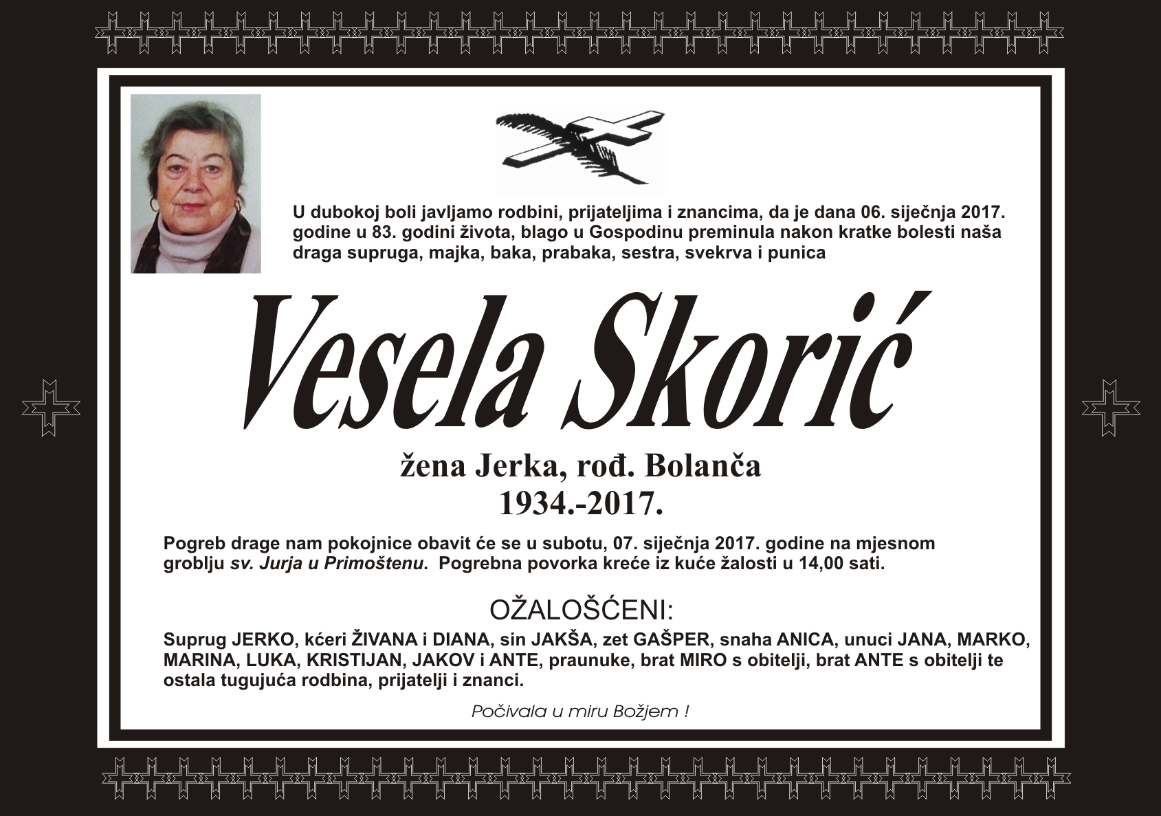 Umrla Vesela Skorić rođ. Bolanča