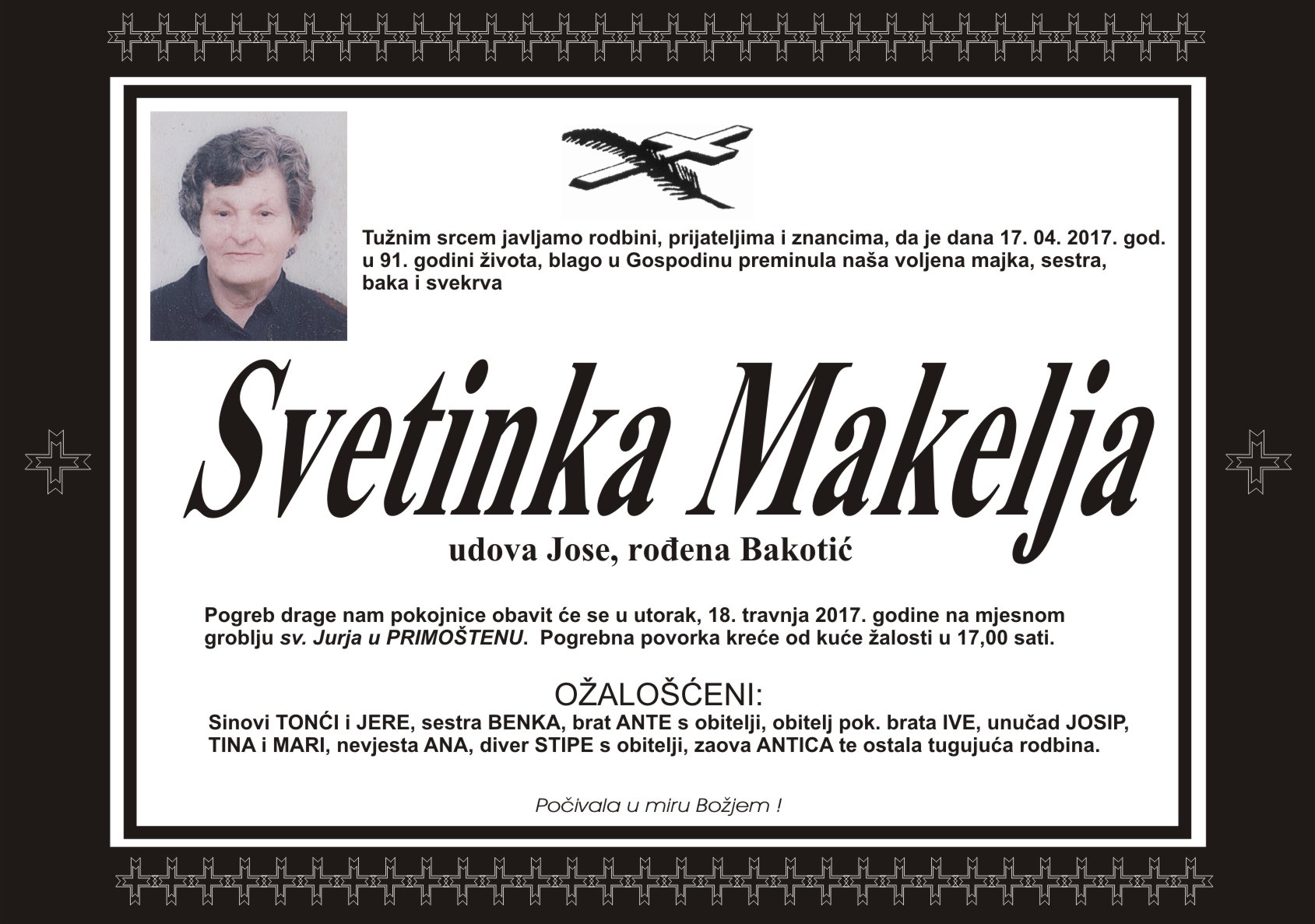 Umrla Svetinka Makelja