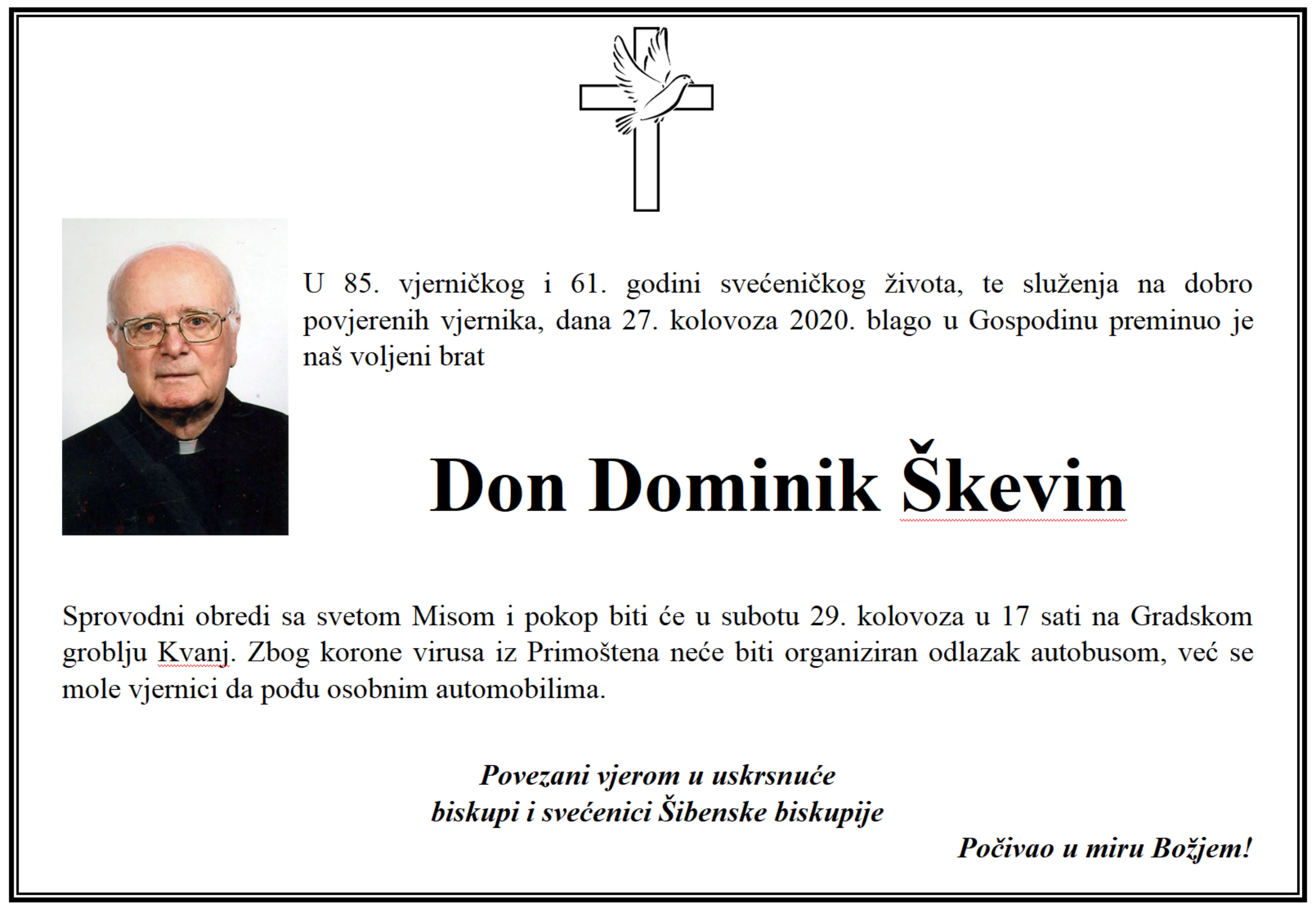 Umro don Domenik Škevin