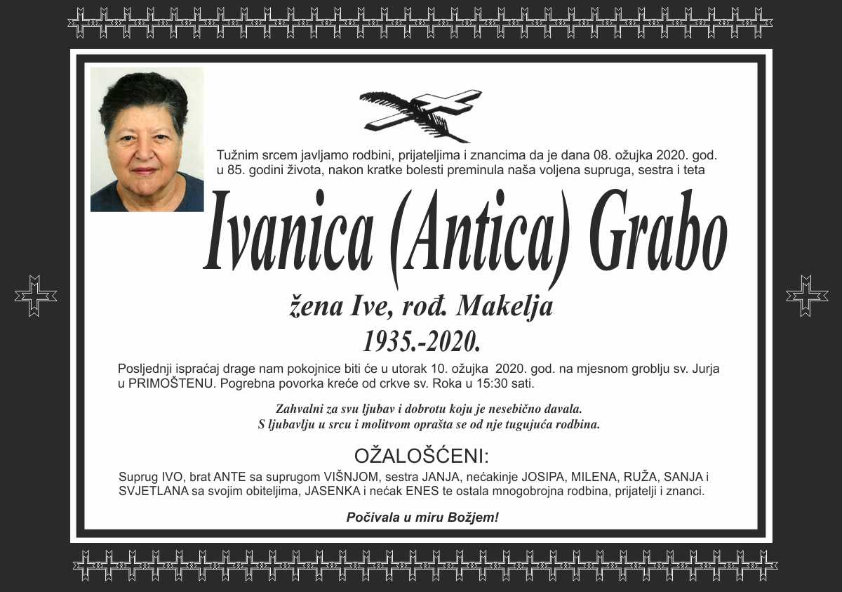 Umrla Ivanica (Antica) Grabo