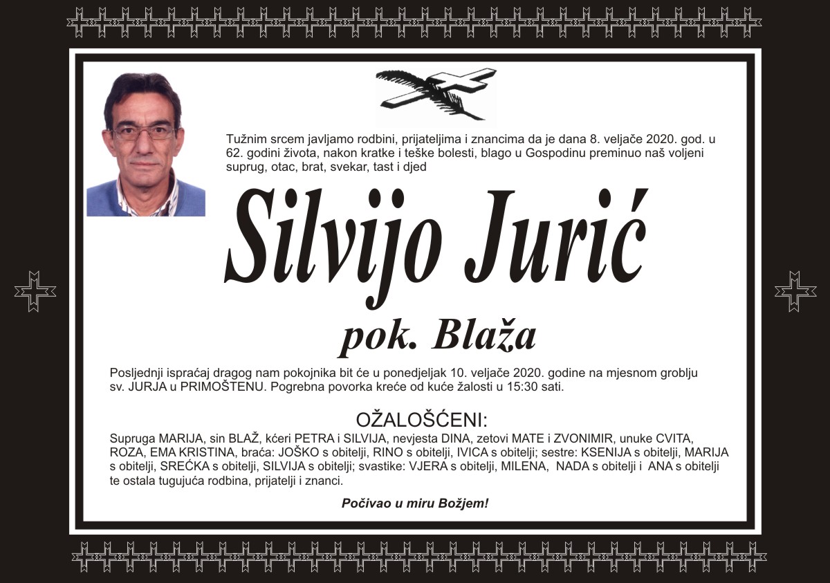 Umro Silvijo Jurić pok. Blaža