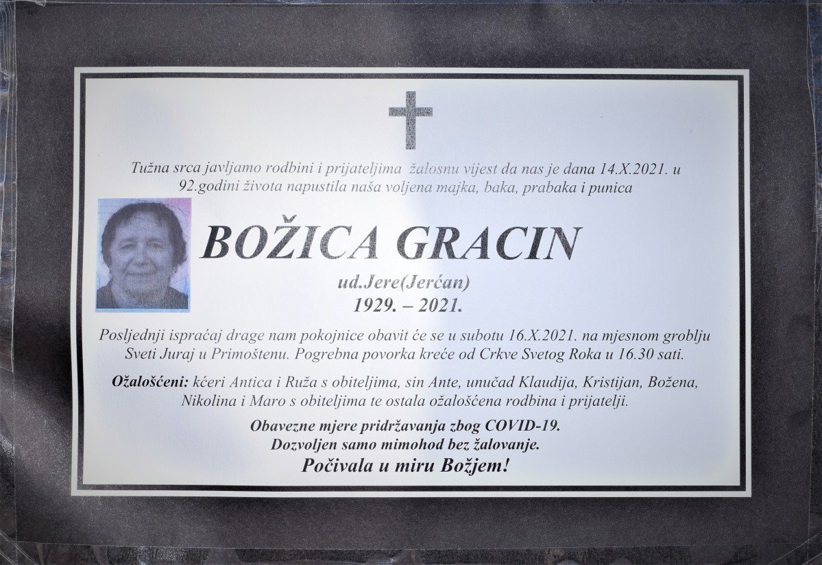 Umrla Božica Gracin