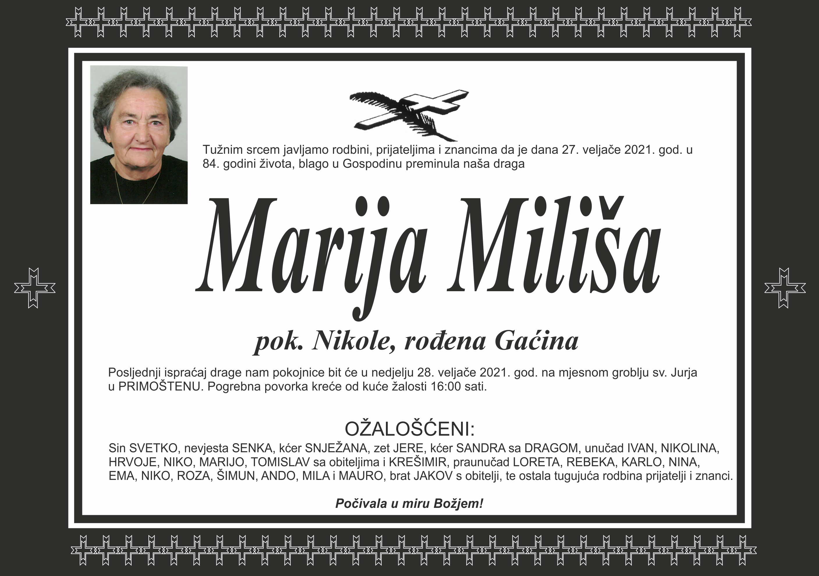 Umrla Marija Miliša