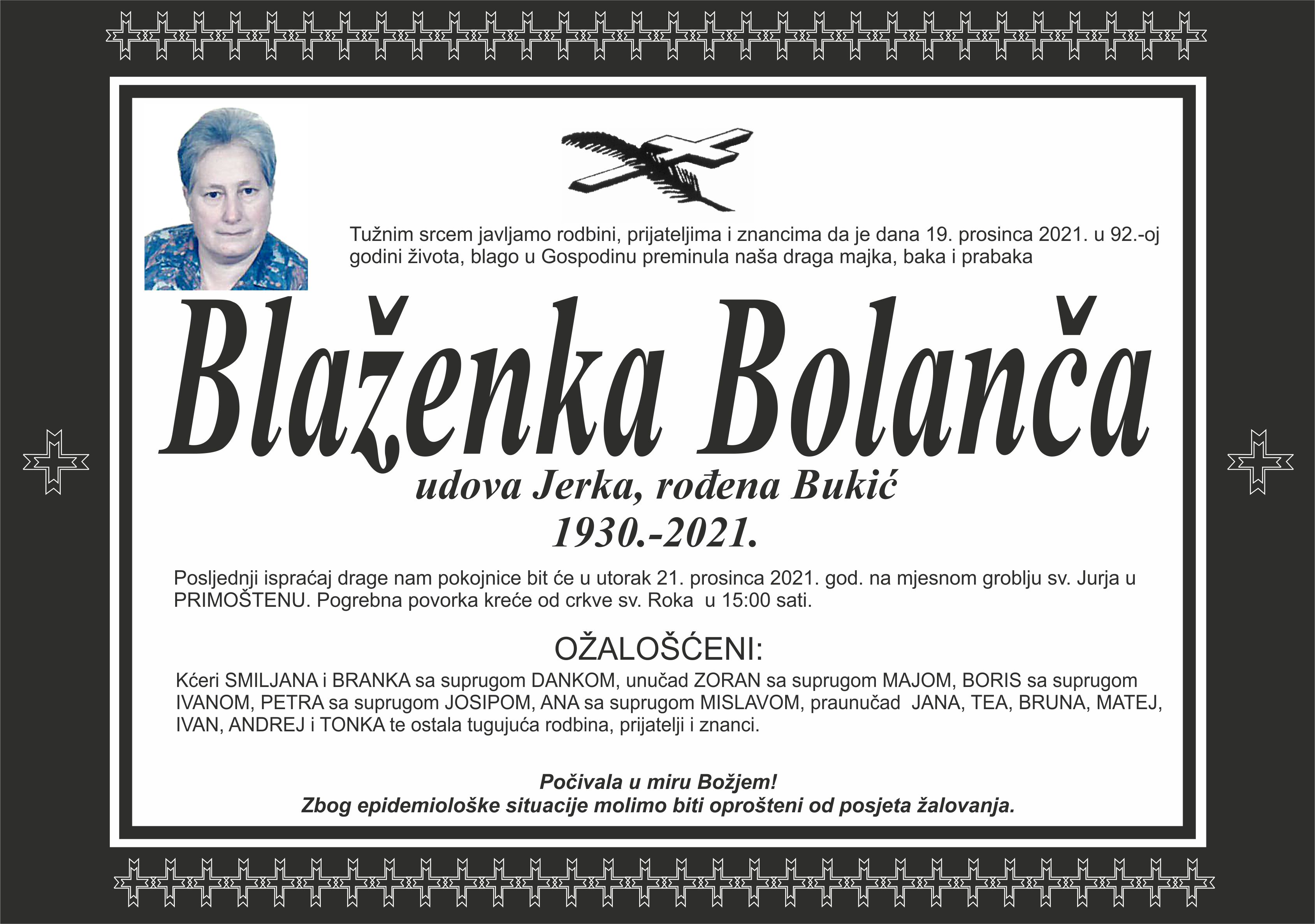 Umrla Blaženka Bolanča