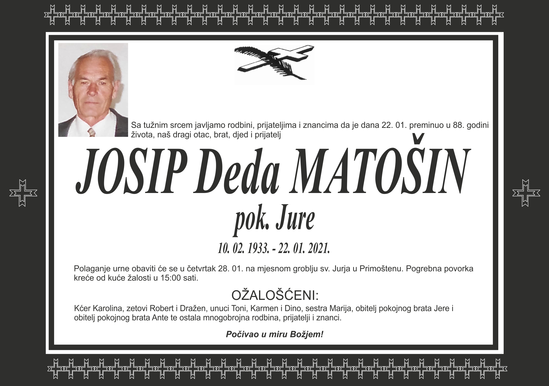 Umro Josip Matošin-Deda
