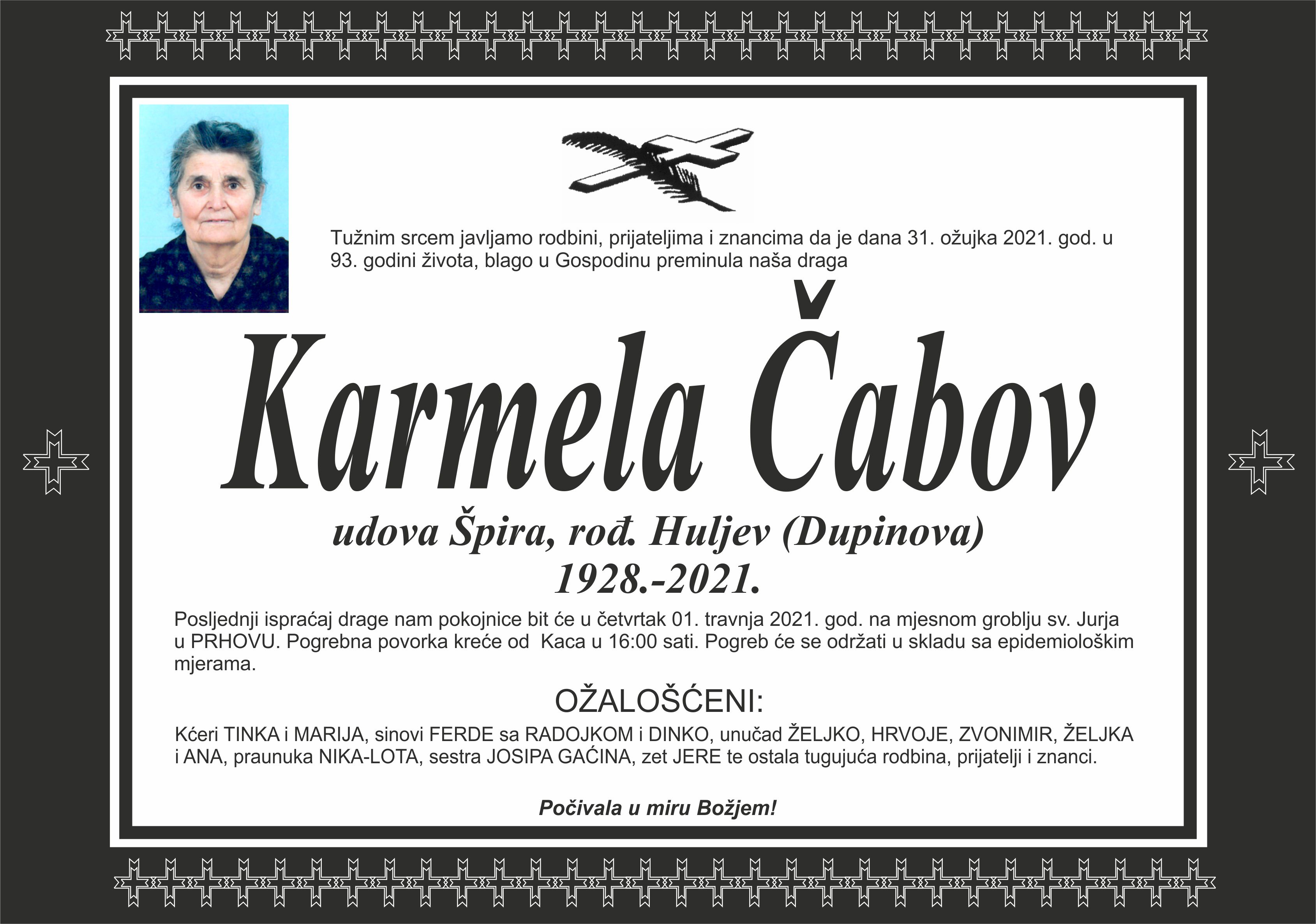 Umrla Karmela Čabov