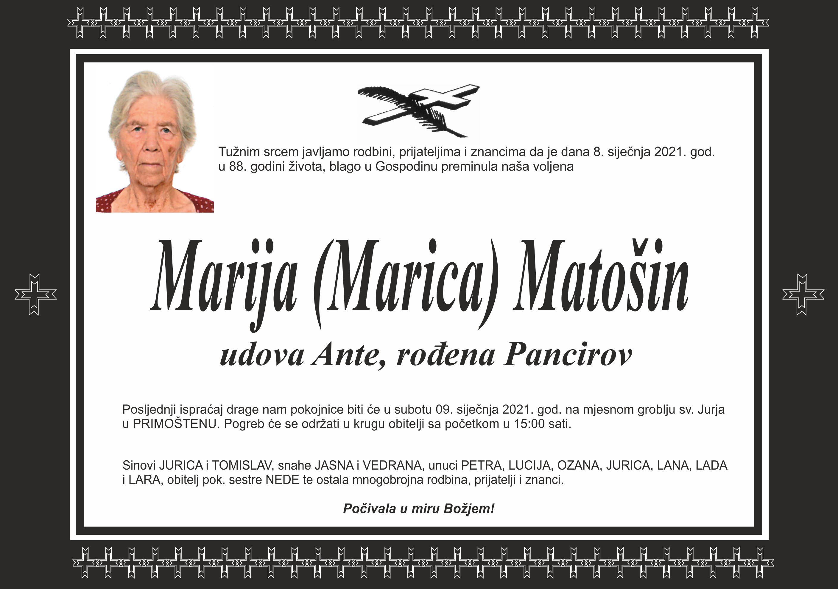 Umrla Marija (Marica) Matošin