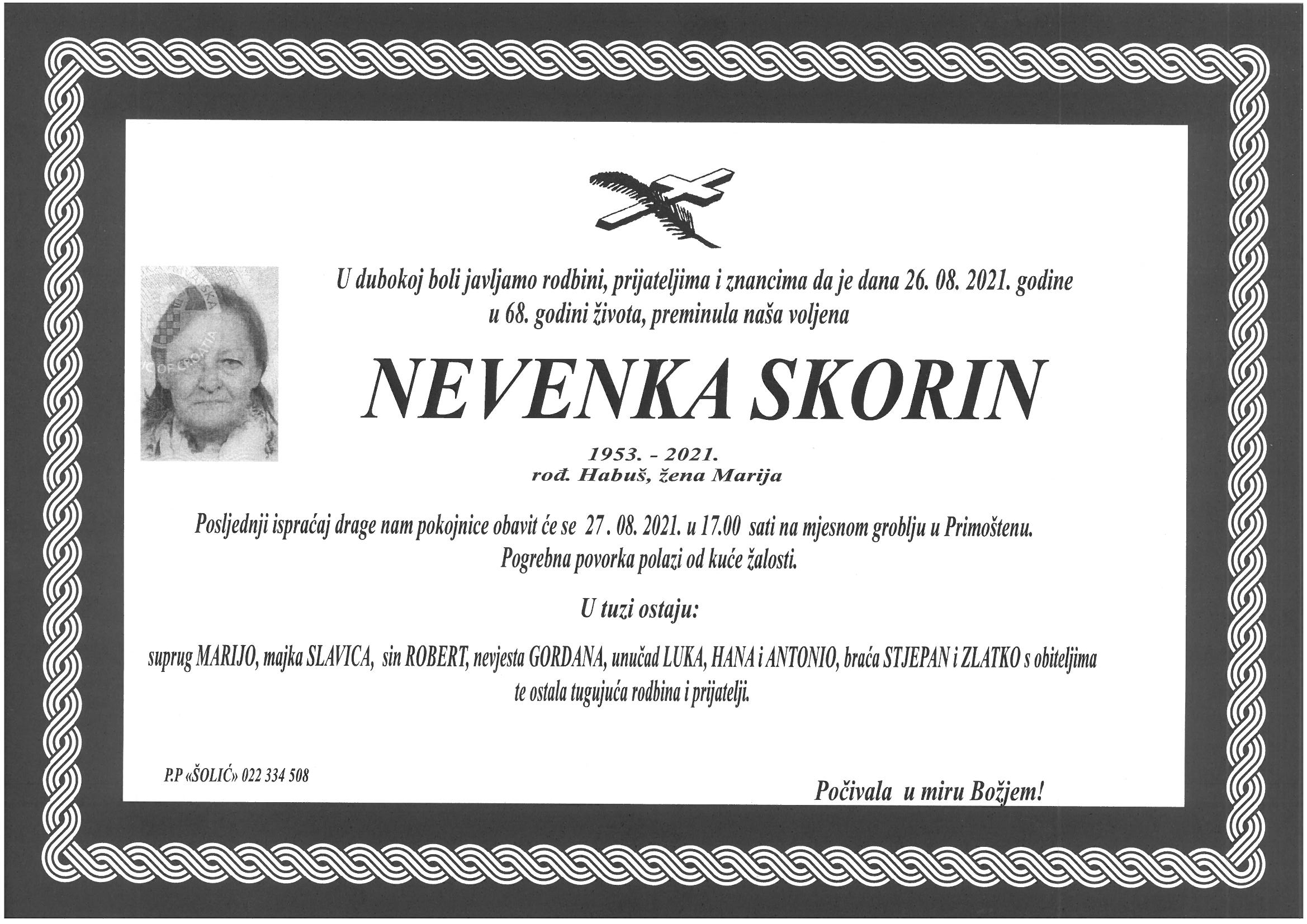 Umrla Nevenka Skorin