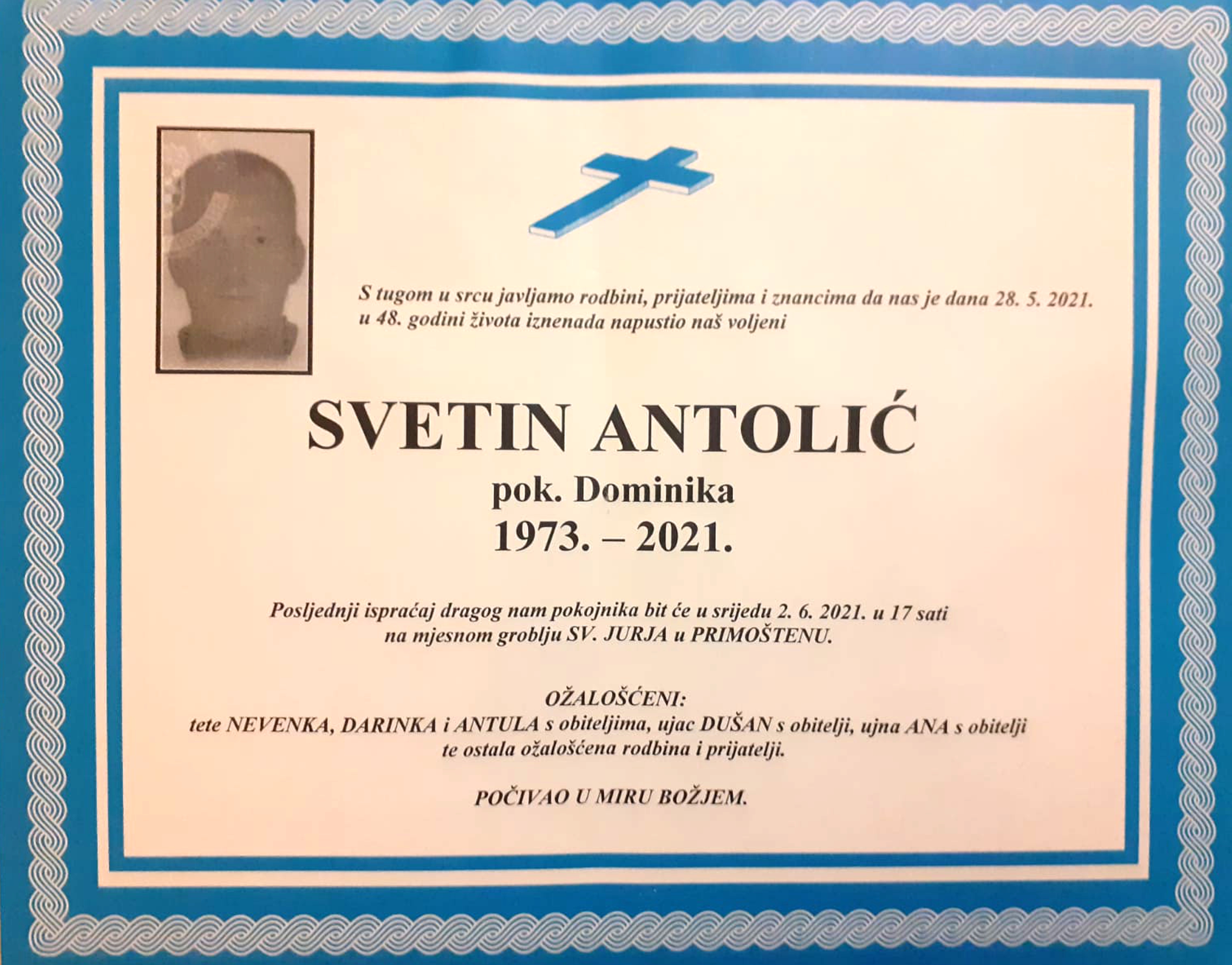 Umro Svetin Antolić