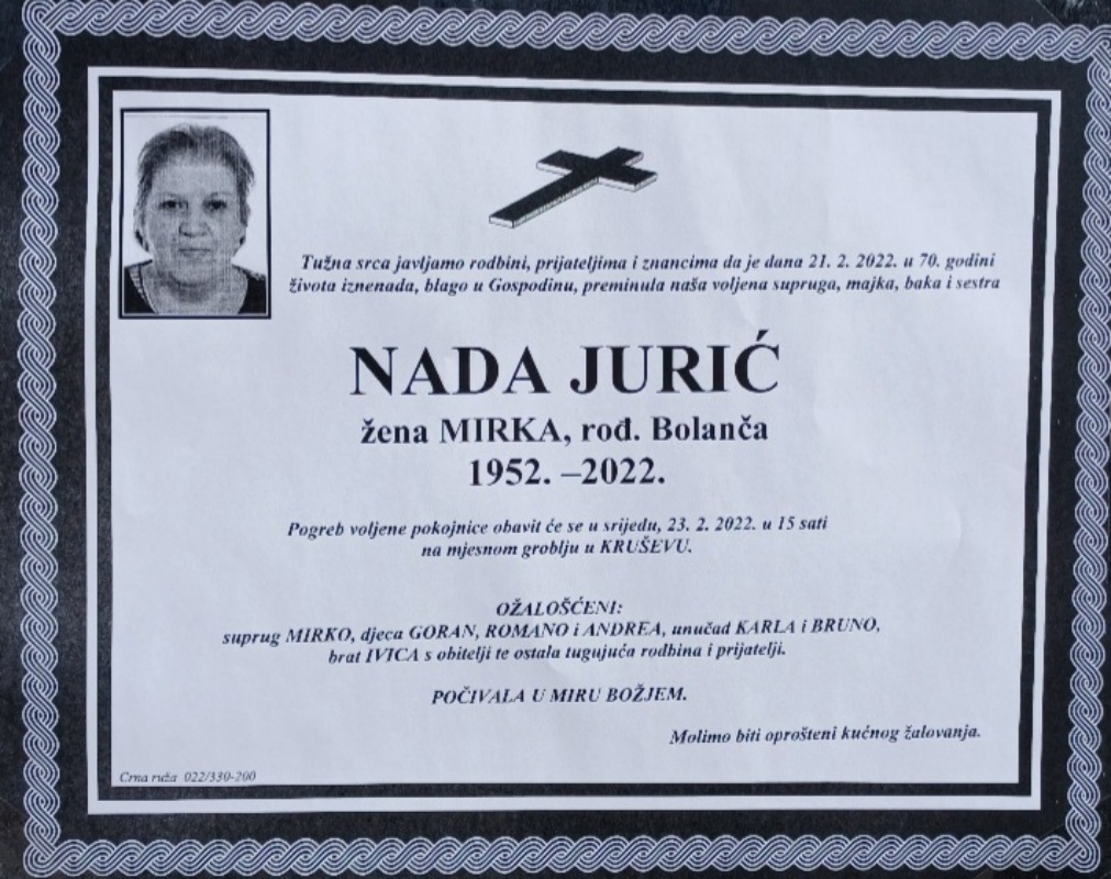 Umrla Nada Jurić