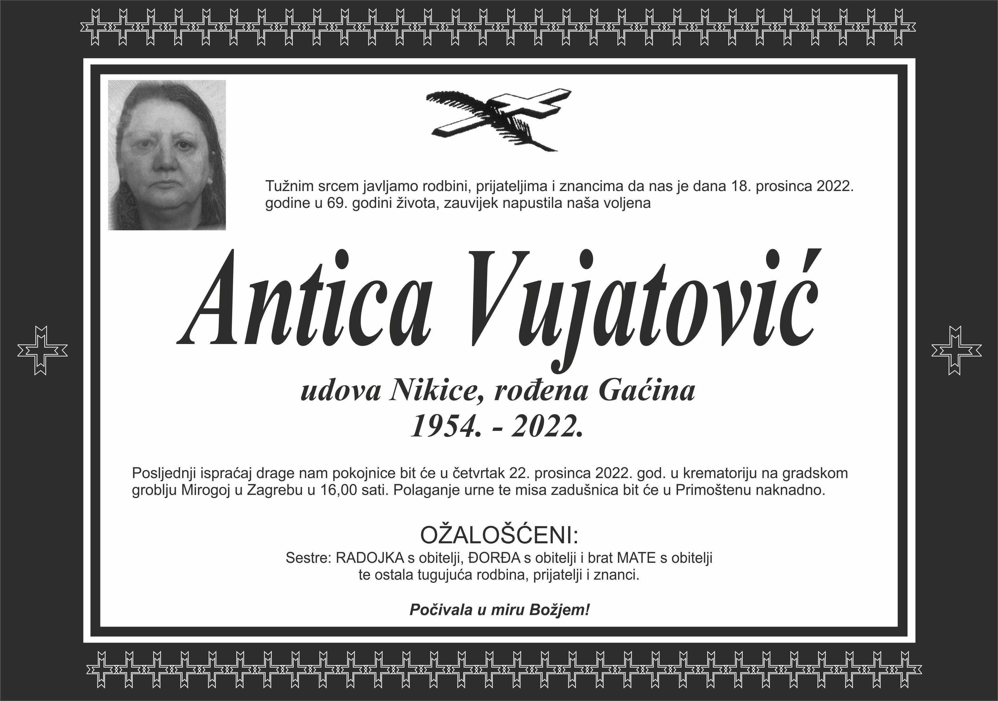 Umrla Antica Vujatović