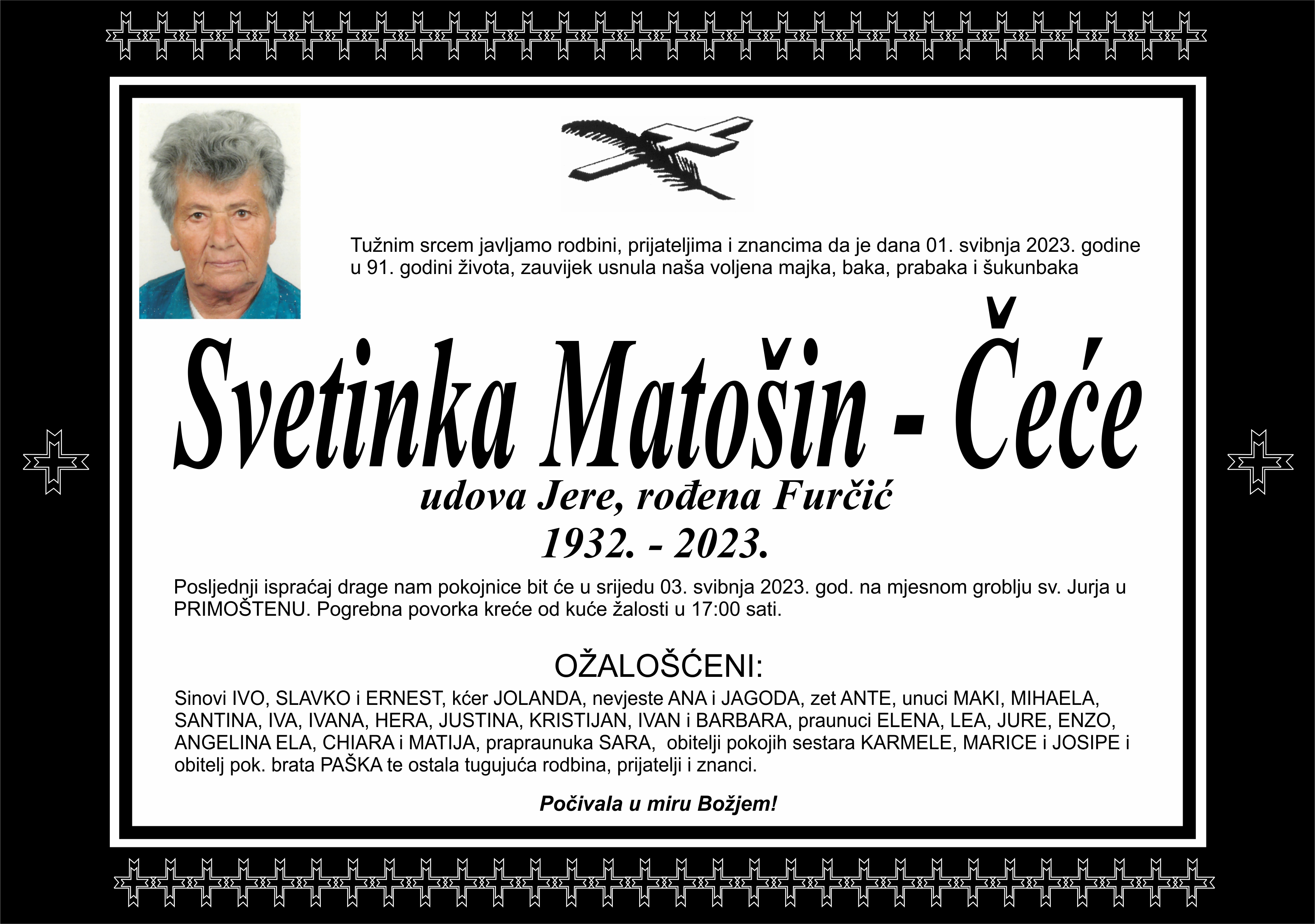 Umrla Svetinka Matošin - Čeće