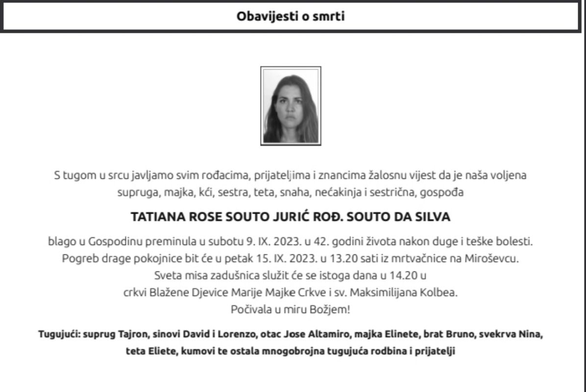 Umrla Tatiana Rose Souto Jurić