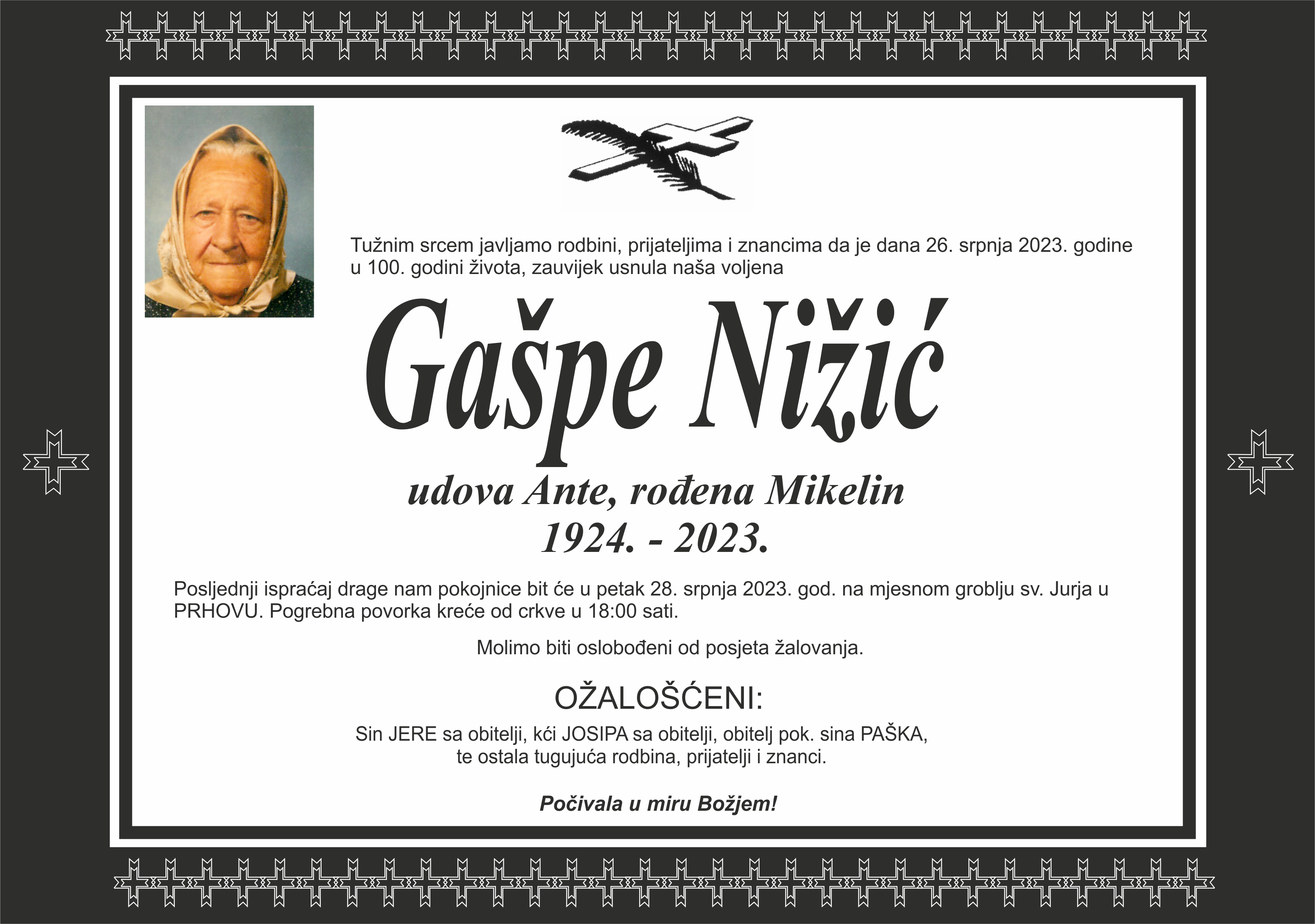 Umrla Gašpe Nižić