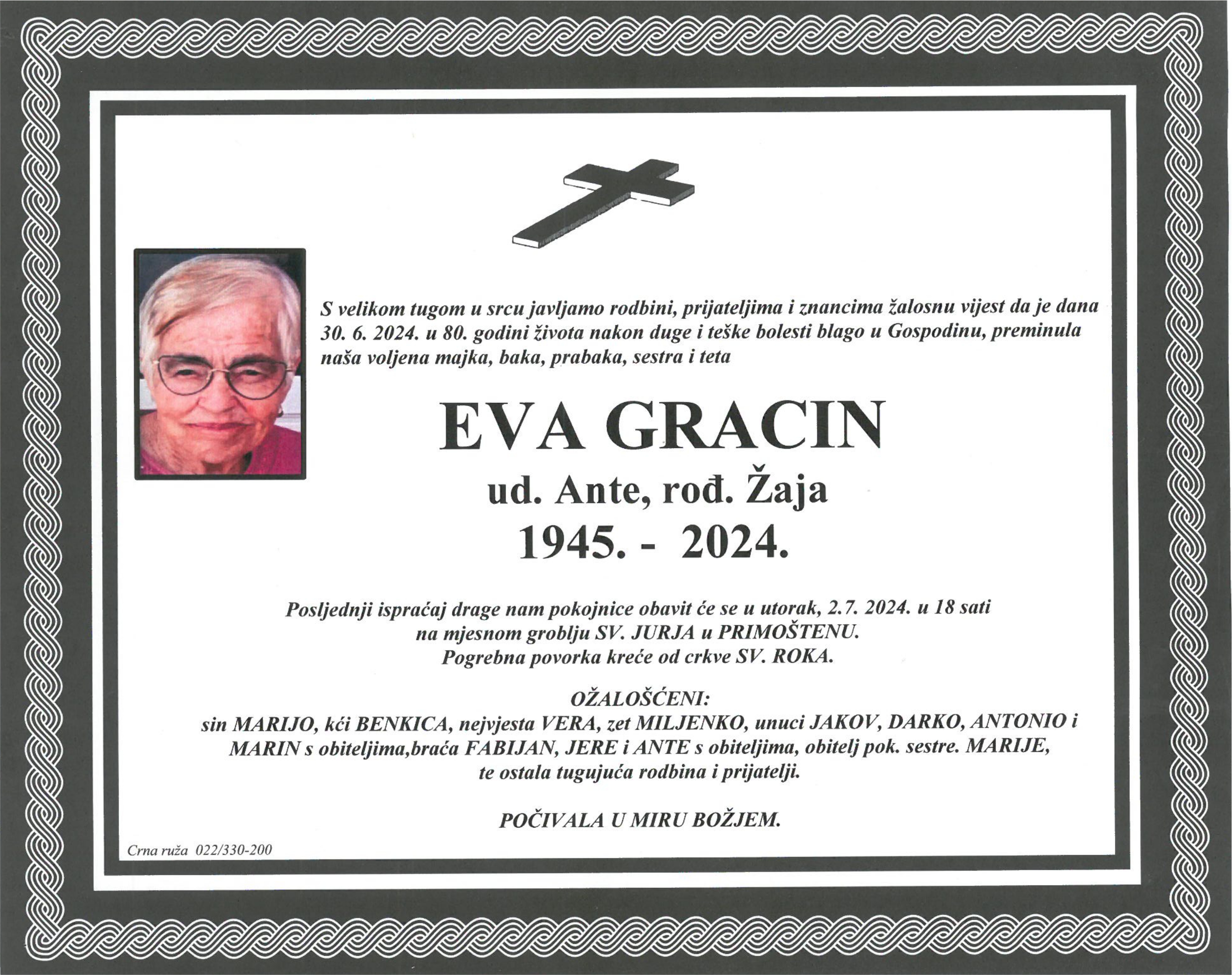 Umrla Eva Gracin
