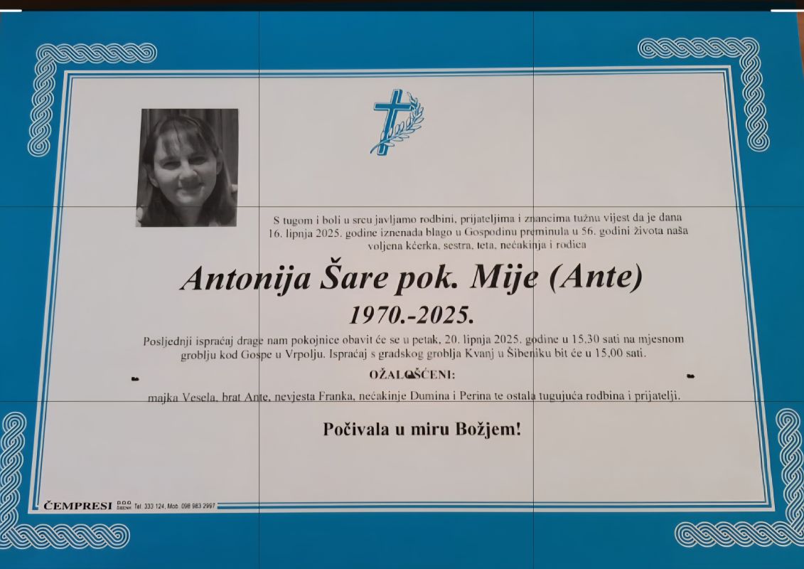 Umrla Antonija Šare