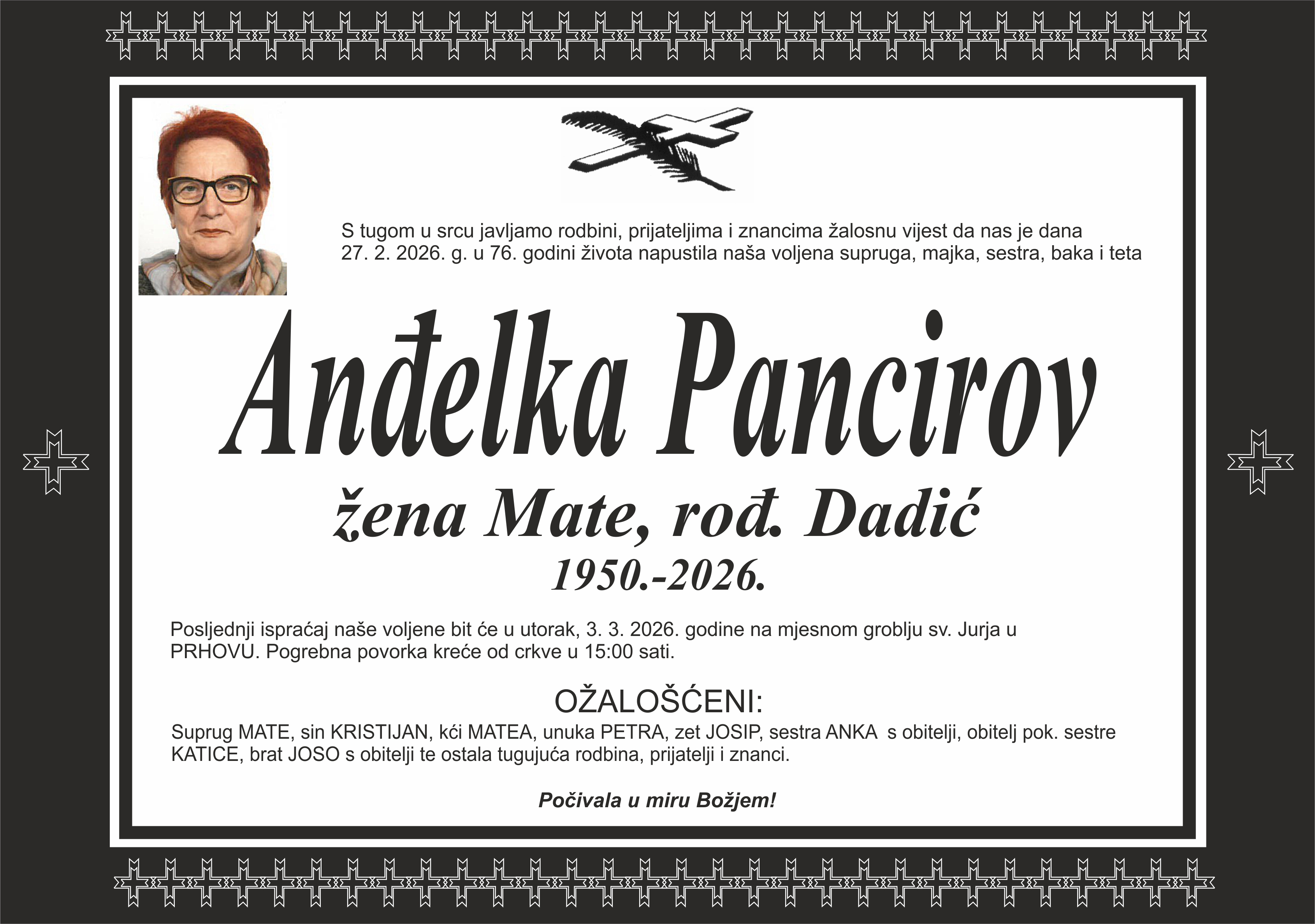 Umrla Anđelka Pancirov